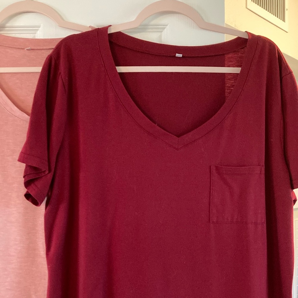 Pink and Red V-Neck T-Shirts with Pockets